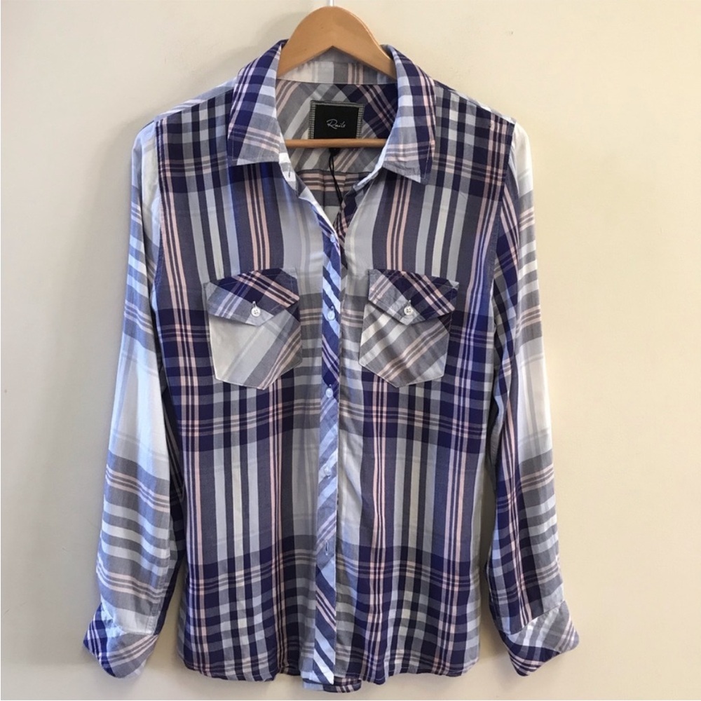 Rails women's Shirt Size small Plaid Blue and White Button Down Lightweight